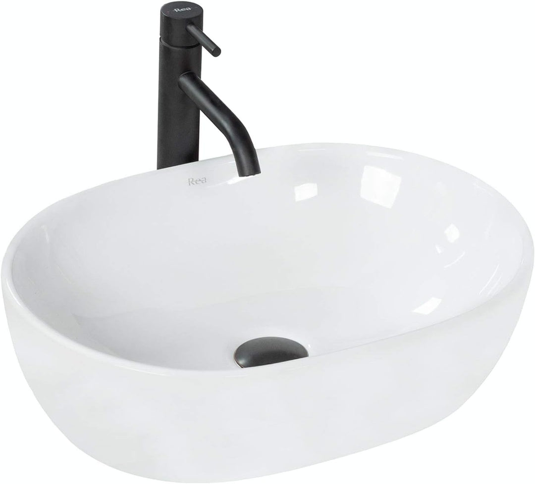 VBChome Waschbecken 48 x 34 klein Keramik Oval Waschtisch Handwaschbecken AUFSATZWASCHBECKEN WASCHSC