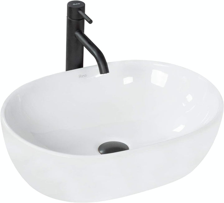 VBChome Waschbecken 48 x 34 klein Keramik Oval Waschtisch Handwaschbecken AUFSATZWASCHBECKEN WASCHSC