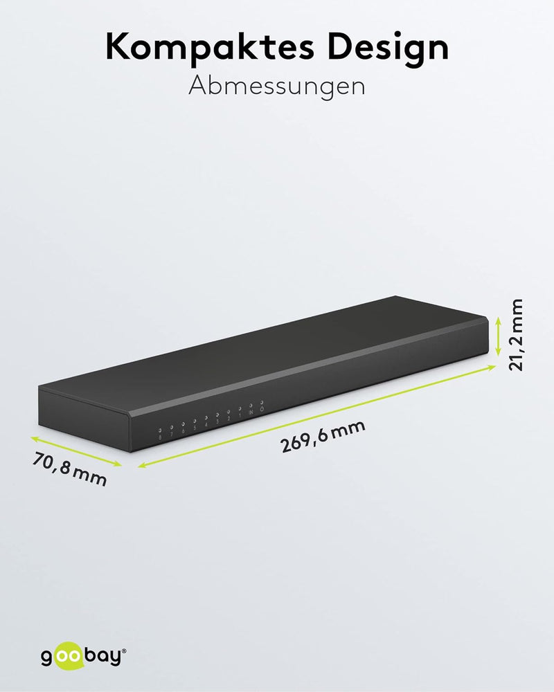 goobay 58484 HDMI Splitter 1 auf 8 / HDMI Verteiler unterstützt Auflösungen bis zu 4K@ 60Hz /1x HDMI