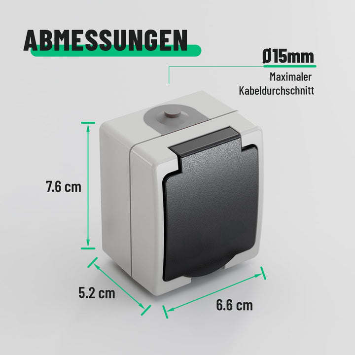 greate 3x Aufputz Steckdose 1fach für Feuchtraum - AP Steckdose mit Klappdeckel IP44, 250V, 16A, 2 p