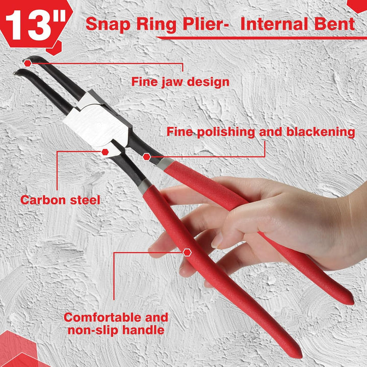 LEONTOOL Sprengringzange, 33 cm, robuste Innen-Sicherungsringzange, gebogene Backenspitze, Durchmess