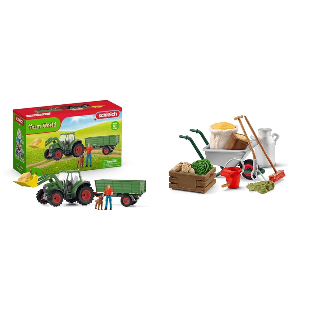 SCHLEICH 42608 Traktor mit Anhänger , ab 3 Jahren, Farm World & Farm World 42610 Bauernhof Zubehör S