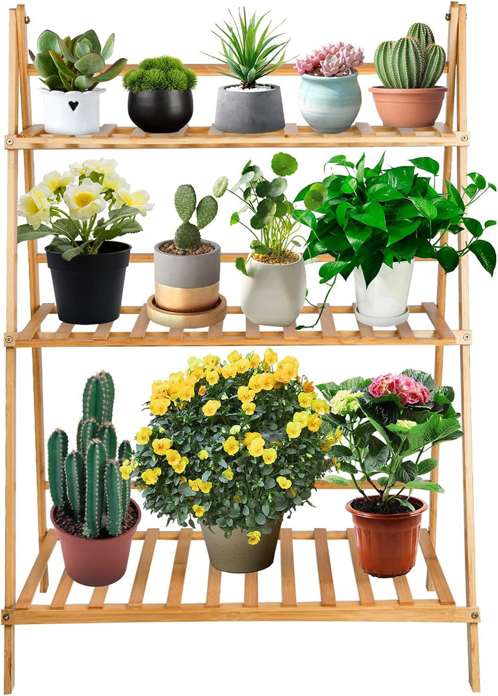 THINFAR Blumentreppe Holz, Blumenständer für innen draussen, 3-stufig, Blumentreppe Klappbar, Blumen