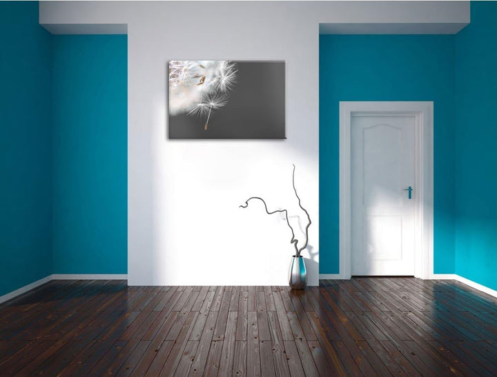 hübsche Pusteblume schwarz/weiss Format: 100x70 auf Leinwand, XXL riesige Bilder fertig gerahmt mit