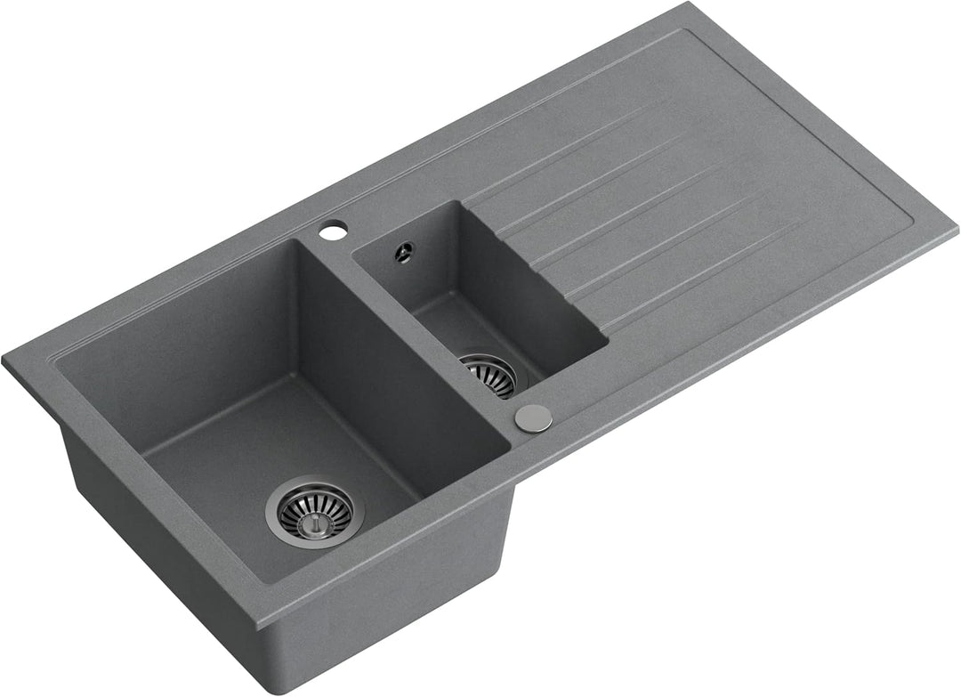 VBChome Spülbecken 100 x 50 cm Einzelbecken Grau Granit Rechteckig Reversibel Einbauspüle Gesprenkel