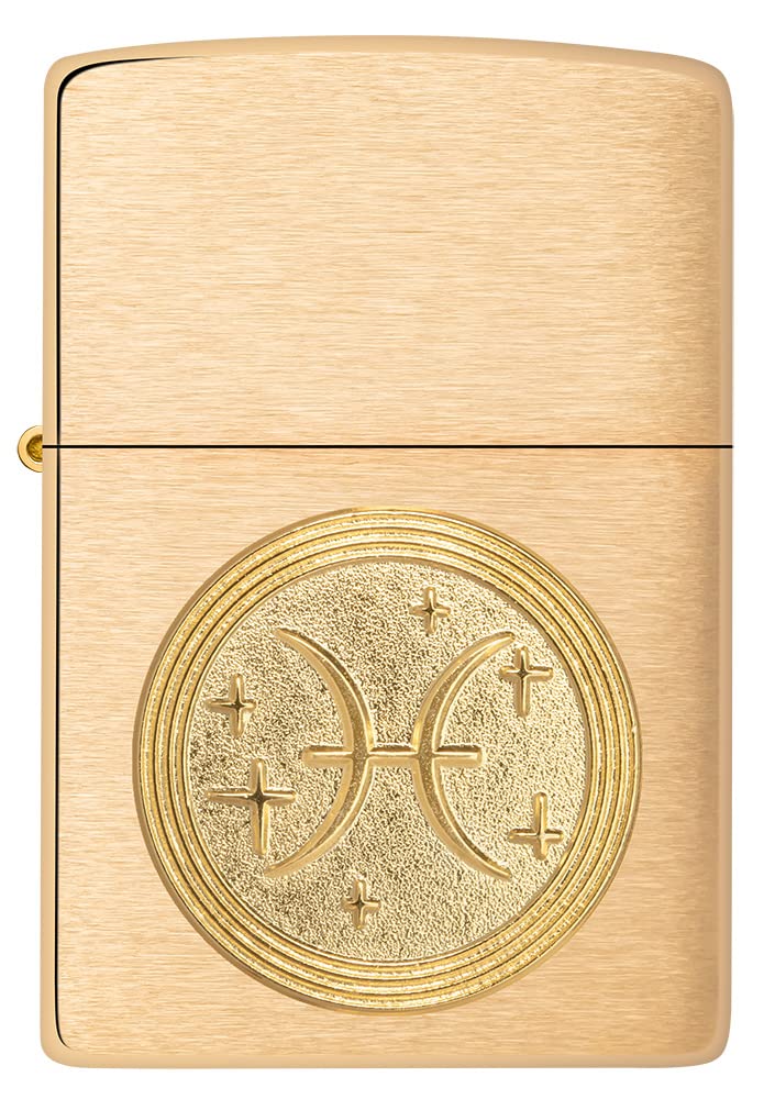 ZIPPO – Pisces Emblem – Brass Brushed – Sturmfeuerzeug, befüllbar, in hochwertiger Geschenkbox, Bras