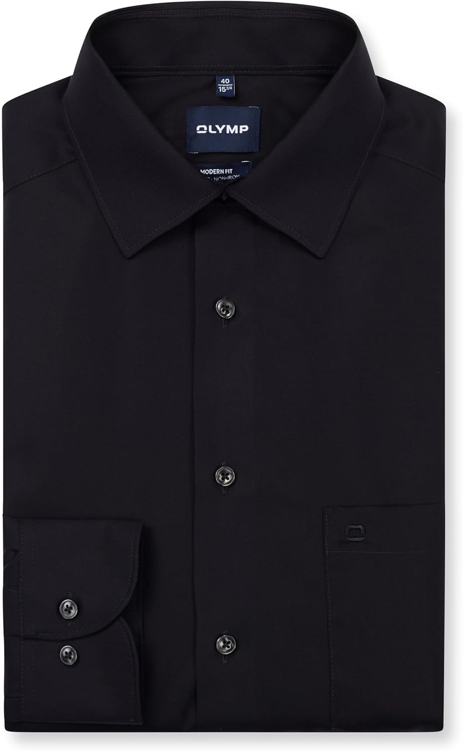 OLYMP Herren Businesshemd Langarm Luxor,Einfarbig,modern fit,New Kent 38 Schwarz, 38 Schwarz