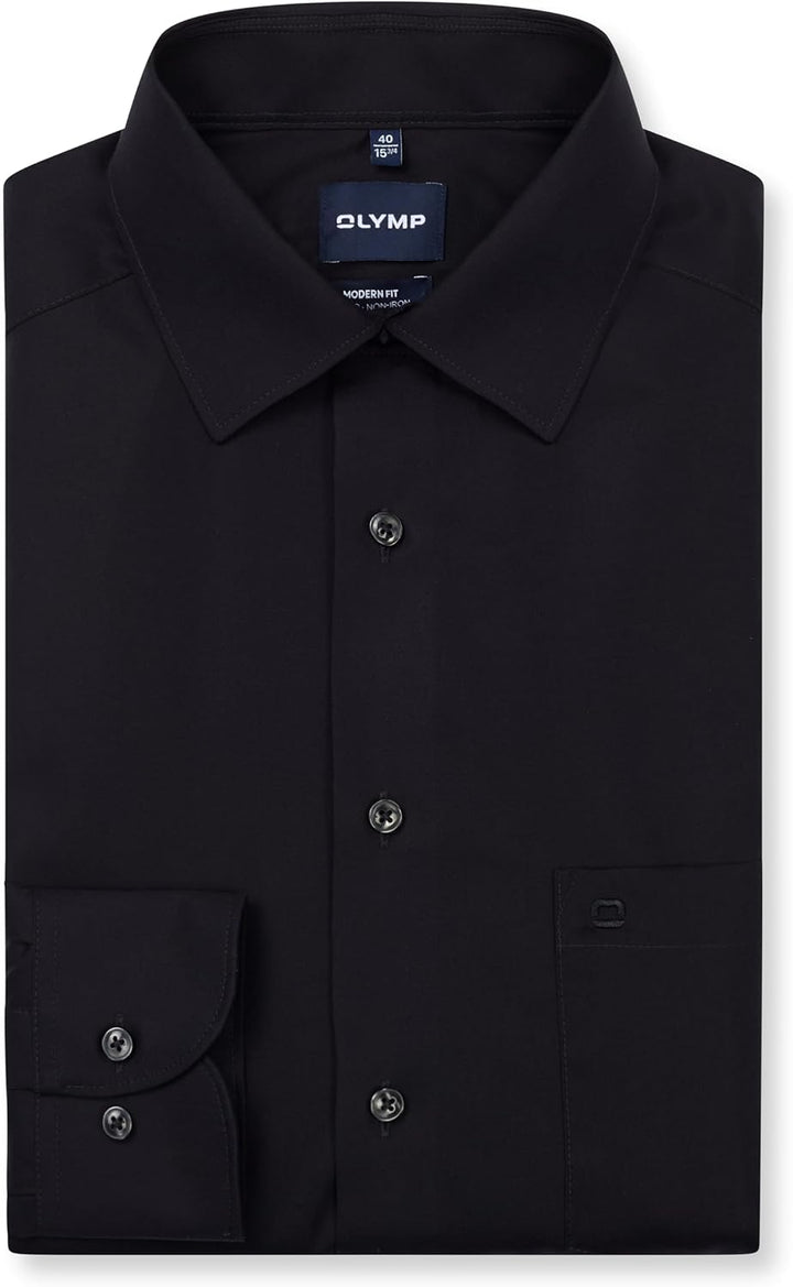 OLYMP Herren Businesshemd Langarm Luxor,Einfarbig,modern fit,New Kent 38 Schwarz, 38 Schwarz