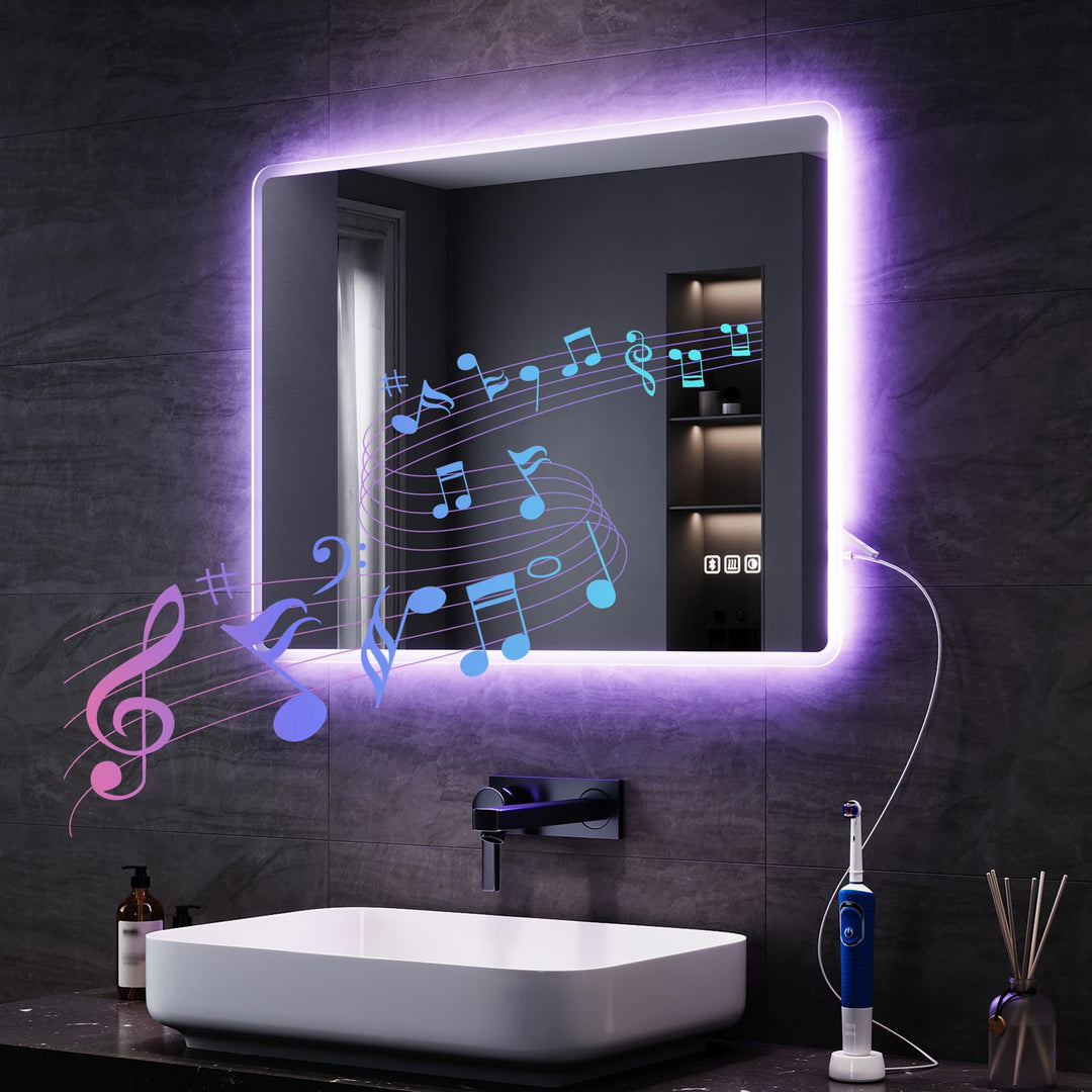 SONNI Badspiegel mit Beleuchtung 80x60 cm, LED Spiegel mit Bluetooth und Touch-Schalter, Dimmbar, Be