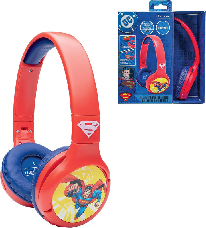 Lexibook - Superman - Kinderkopfhörer 2-in-1 Bluetooth und Kabel – Stereo, kabellos, mit Kabel, laut
