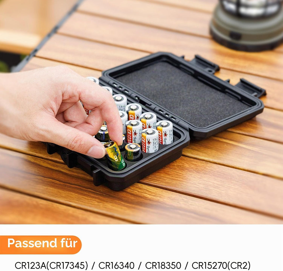 24 Slots CR2 CR123 CR123A Lithium Batterie Organisationskoffer IP67 Wasserdichter Hartschalenkoffer