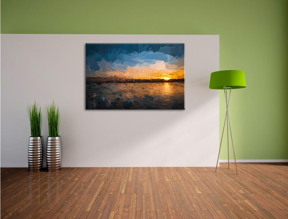 Pixxprint Schwäne im Sonnenuntergang als Leinwandbild/Grösse: 100x70 cm/Wandbild/Kunstdruck/fertig b