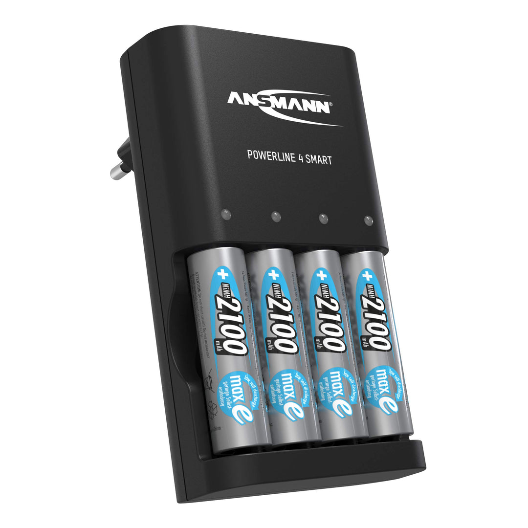 ANSMANN Batterieladegerät inkl. 4X AA Akkus 2100mAh - Automatik Batterie Ladegerät mit Repair-Modus