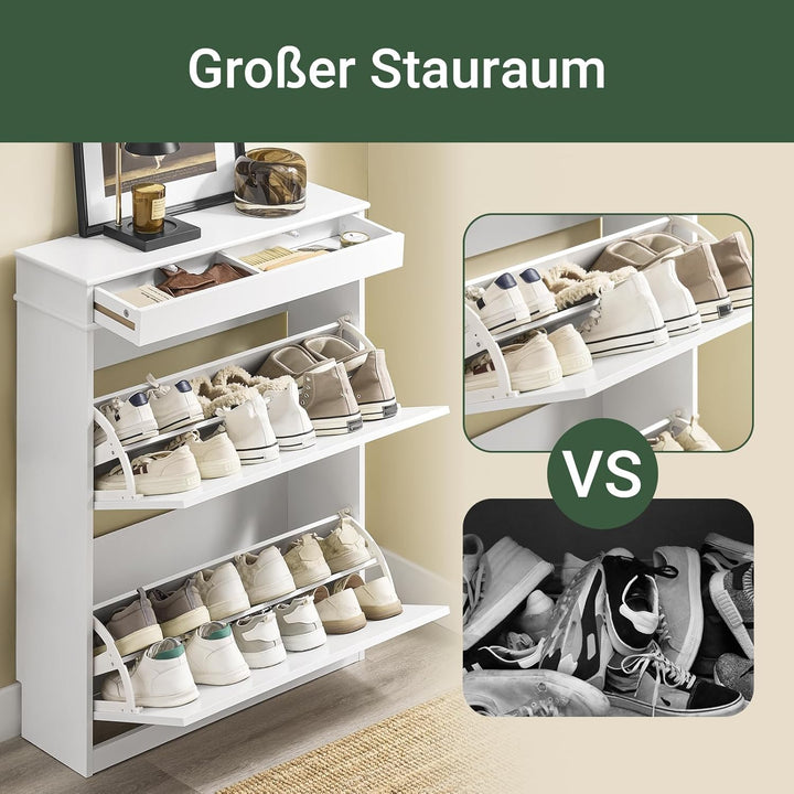 SoBuy Schuhschrank Schmal mit 2 Klappen - Schmaler Schuhkipper mit 2 Ablagen, Verstellbares Schuhreg