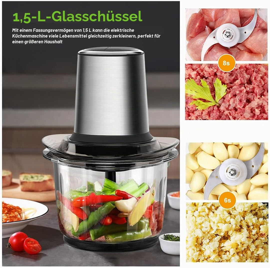 Zerkleinerer Küche Elektrisch, Multizerkleinerer Elektrisch 400W mit 1.5L Glasbehälte, Food Processo