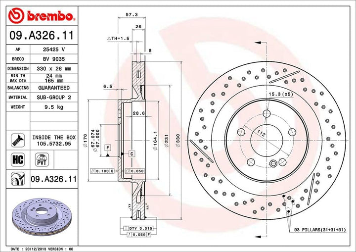 BREMBO 09.A326.11 Bremsscheiben Set of 2