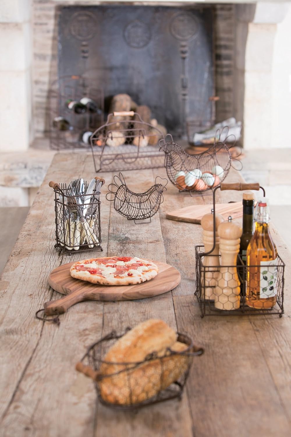 T&amp;G Woodware Provence Flaschenhalter für 4 Flaschen, rustikales braunes Drahtmaterial, Holz,