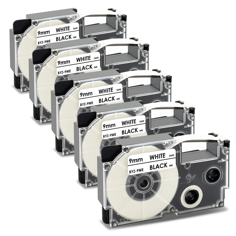 UniPlus 5x Kompatibel für Casio XR-9WE XR-9WE1 9mm x 8m Schriftband kompatibel für Casio KL-60 KL-10