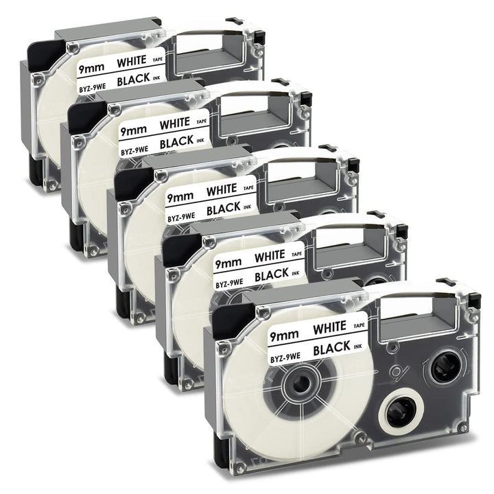 UniPlus 5x Kompatibel für Casio XR-9WE XR-9WE1 9mm x 8m Schriftband kompatibel für Casio KL-60 KL-10