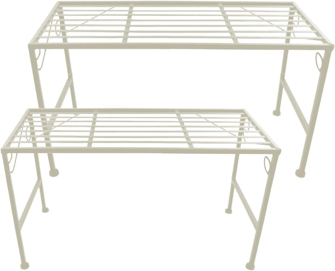 PrimoLiving Metall XL Blumentreppe 2-teilig creme - Klappbare 2-stufige Blumenbank Metall-Bank Blume