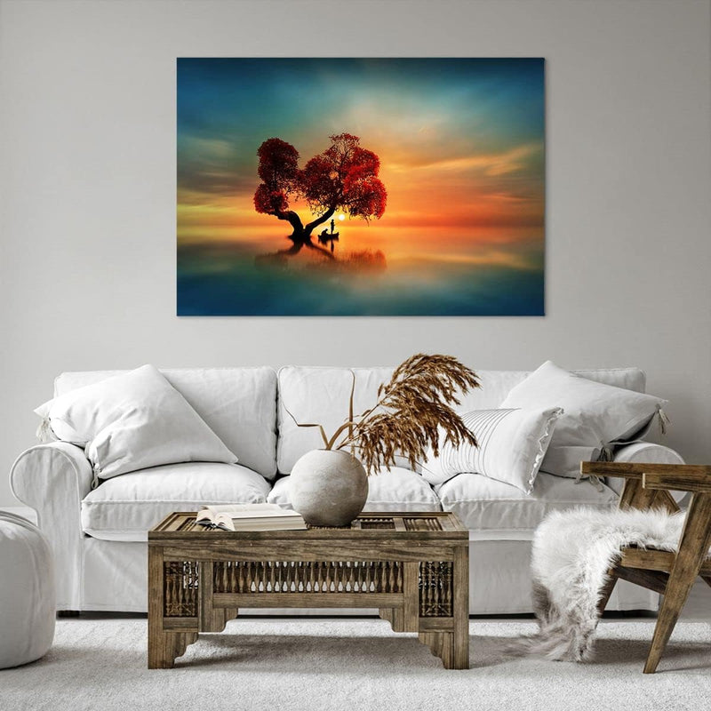 Bilder auf Leinwand 100x70cm Leinwandbild mit Rahmen See Natur Nacht Gross Wanddeko Bild Schlafzimme