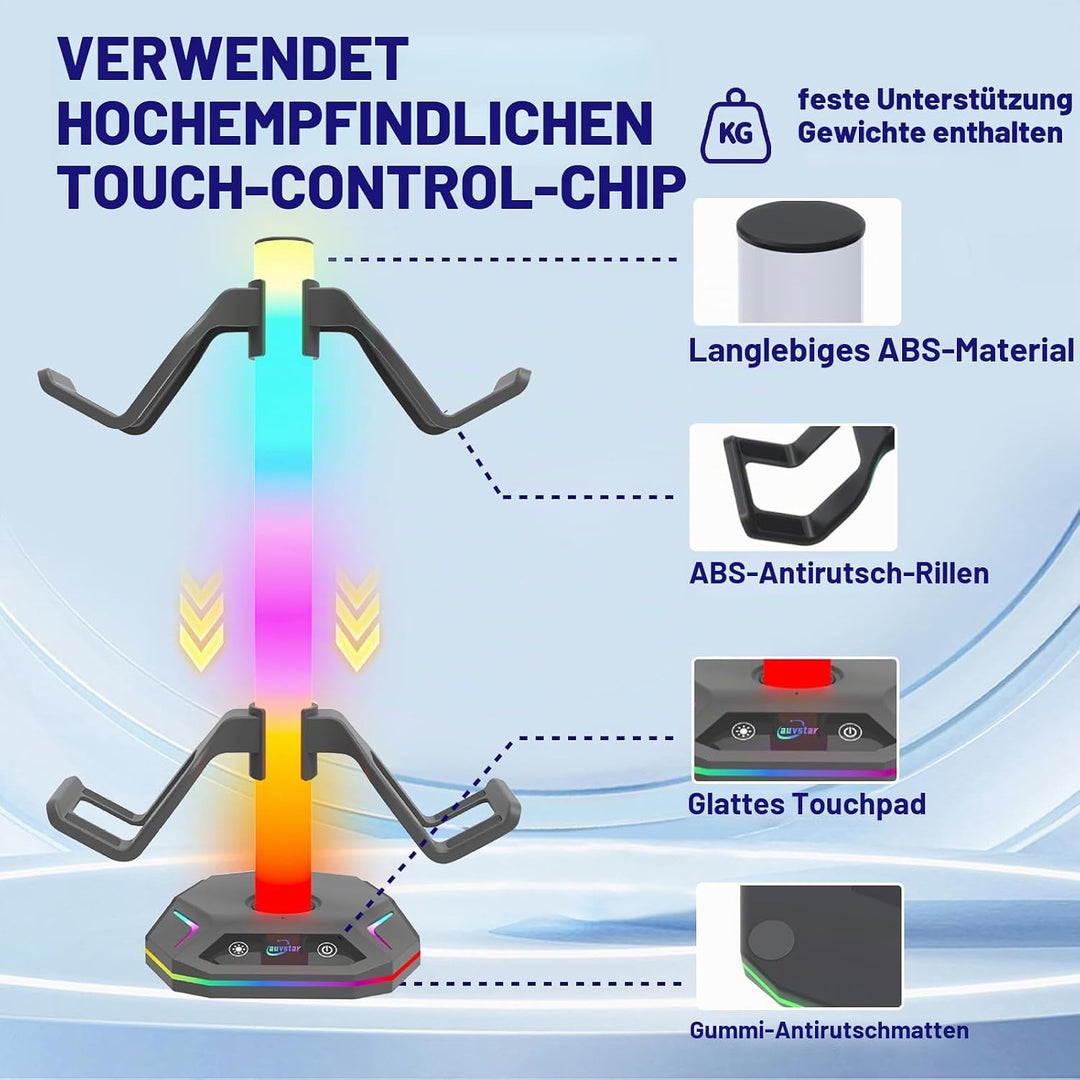 auvstar RGB Headset Halterung,Gaming Kopfhörer Ständer,10 Beleuchtungsmodi,USB Type-C Datenübertragu