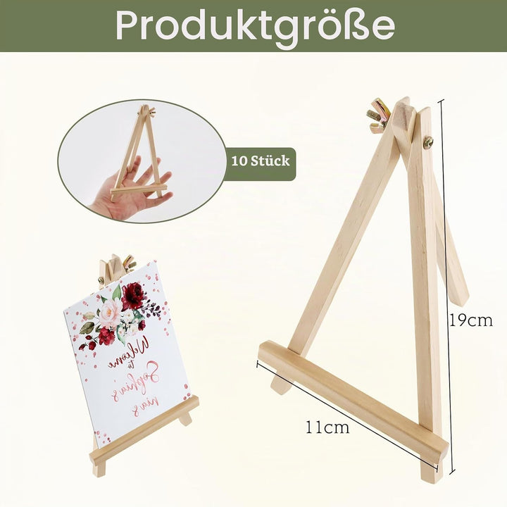 10 Stück Staffelei klein(19x11cm), Dreieck Faltbar Mini Staffelei Holz, Tischstaffelei Zur Präsentat