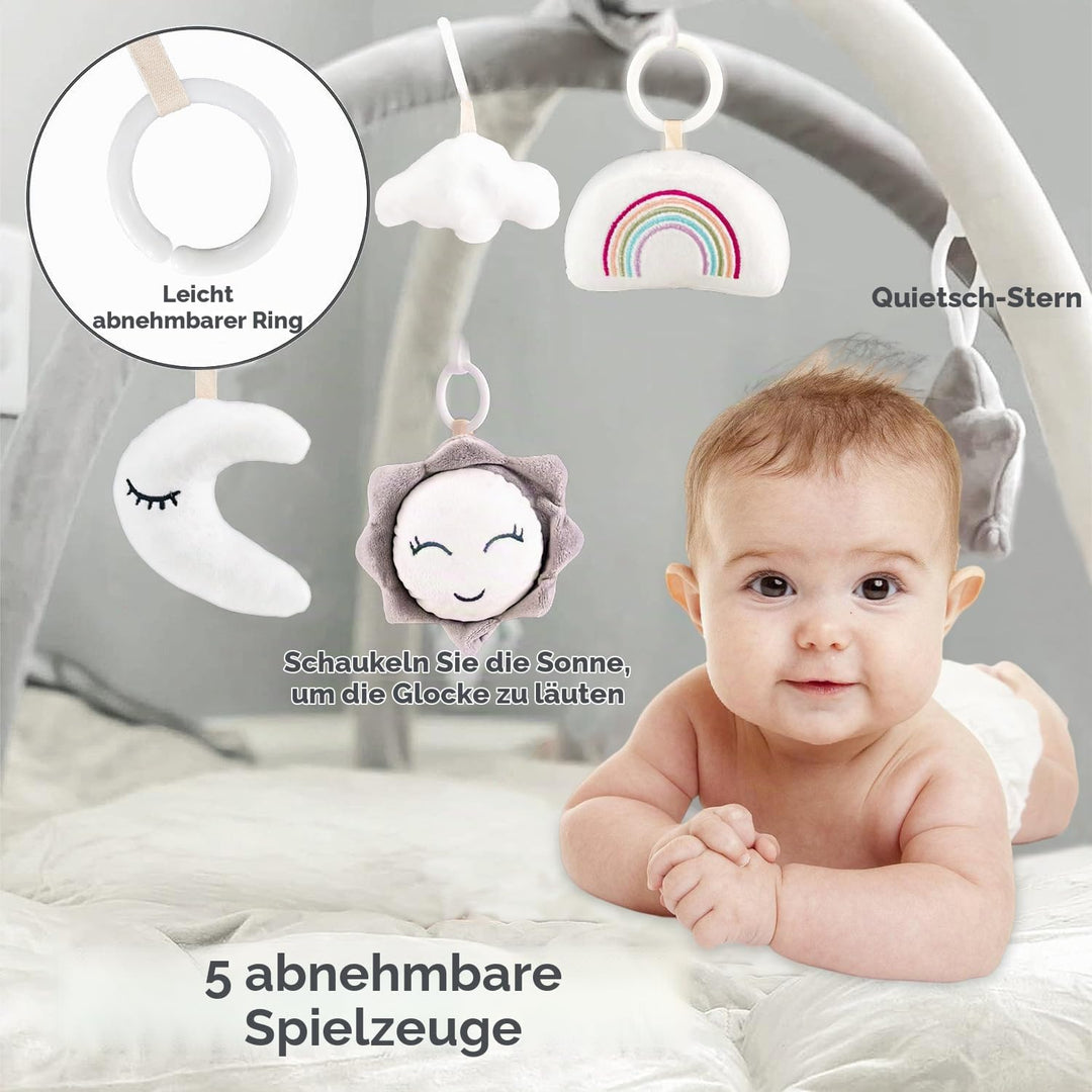 5-in-1 Baby Spieldecke,Krabbeldecke für Baby Spielmatte, Krabbelmatte mit Spielbogen 5 abnehmbarem B