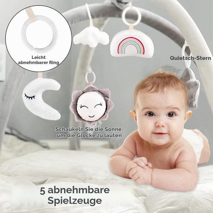 5-in-1 Baby Spieldecke,Krabbeldecke für Baby Spielmatte, Krabbelmatte mit Spielbogen 5 abnehmbarem B