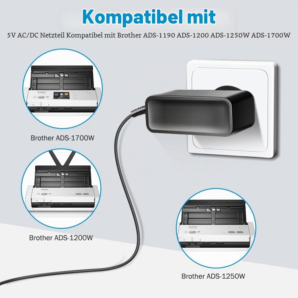 KFD Netzteil 5V 3A Ladegerät Ladekabel für Brother ADS-1700W ADS-1190 ADS-1200 ADS-1250W ADS1700WUN1