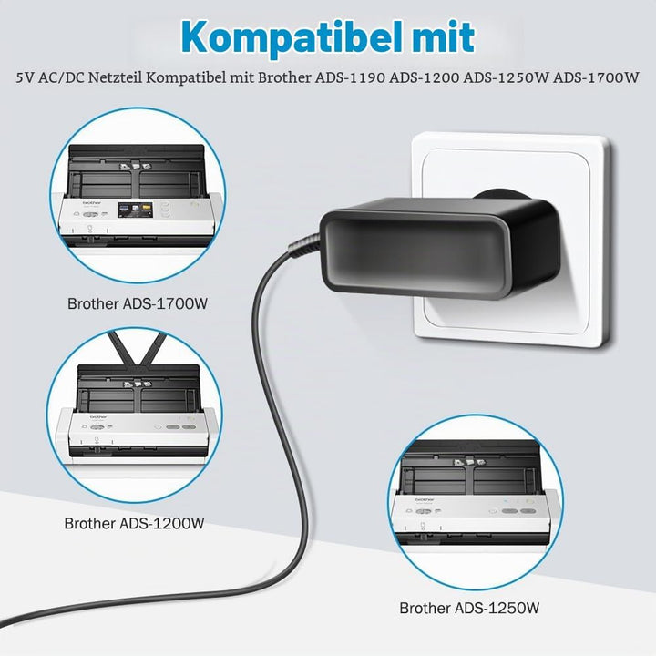 KFD Netzteil 5V 3A Ladegerät Ladekabel für Brother ADS-1700W ADS-1190 ADS-1200 ADS-1250W ADS1700WUN1