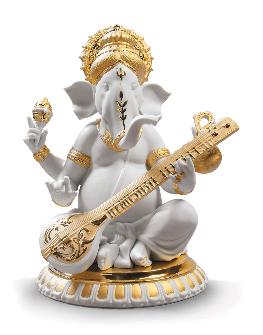 LLADRÓ Figur Veena Ganesha. Gold. Veena. Porzellan.