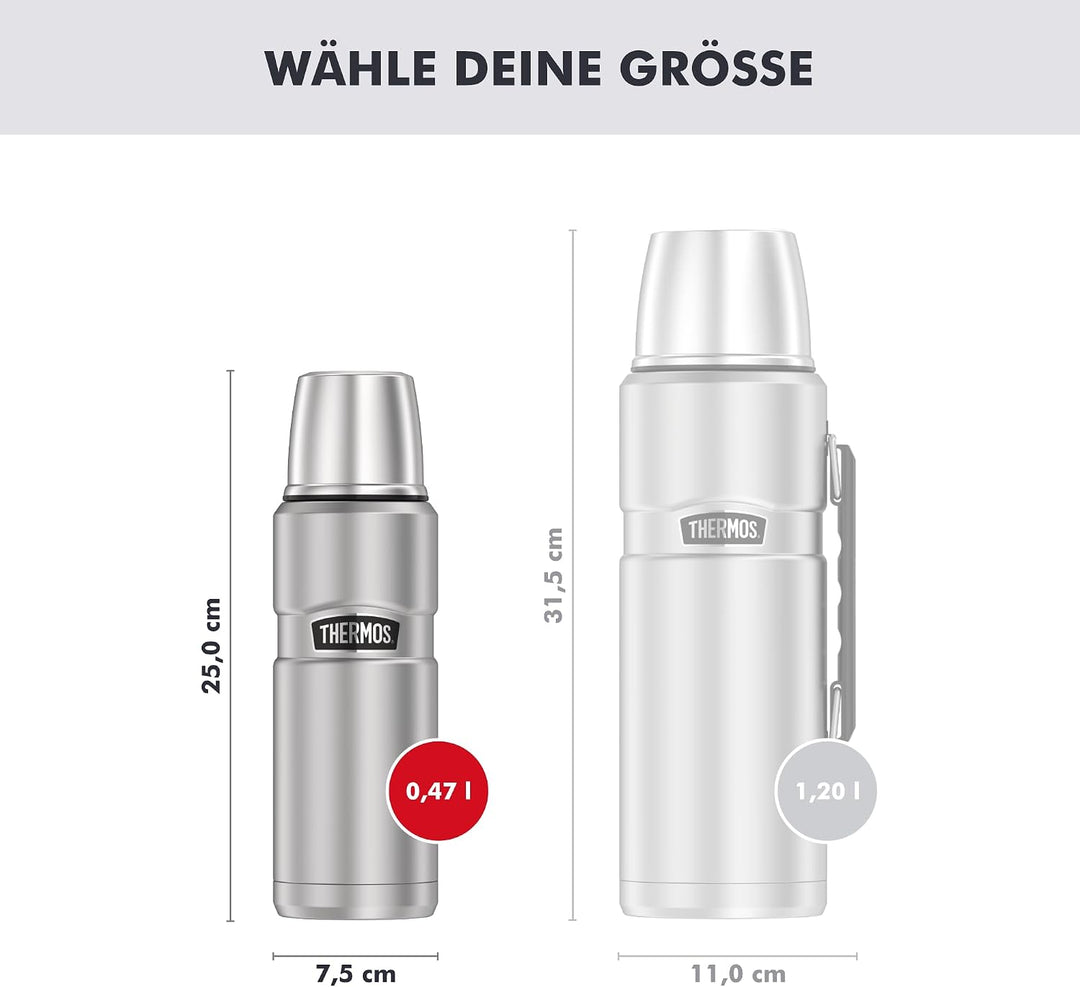Thermos 4003.205.047 Isolierflasche Stainless King, 0,47 L, Edelstahl mattiert Edelstahl 470 ml ohne