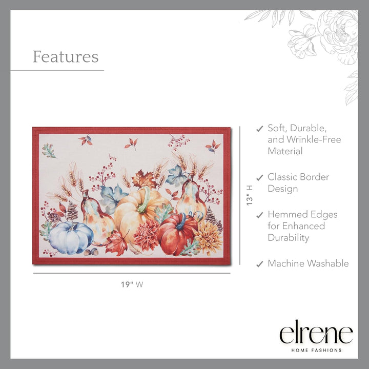 Elrene Home Fashions Botanical Harvest Tischsets, Kürbisdesign, 33 x 48,3 cm, 4 Stück 13"x19" (Set o