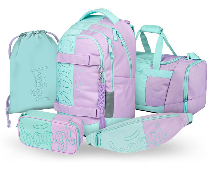 Baagl Schulrucksack Set Jungen Mädchen Teenager 5 Teilig, (Skateboard Rucksack Skate MAX, Mäppchen,