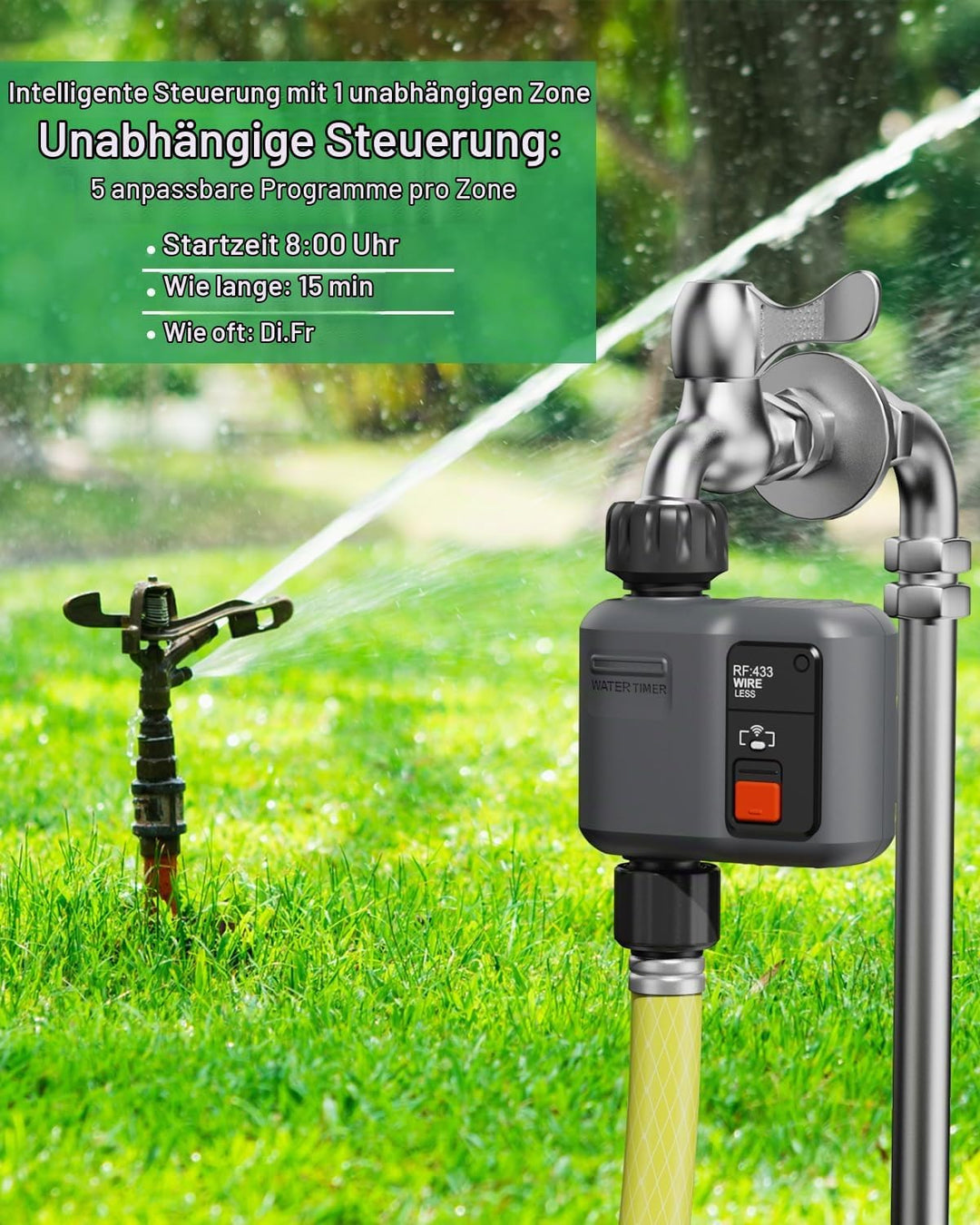 johgee 2er-Packu Bewässerungscomputer WLAN mit 300M RF-Technologie, Bewässerungsuhr für Gartenbewäss