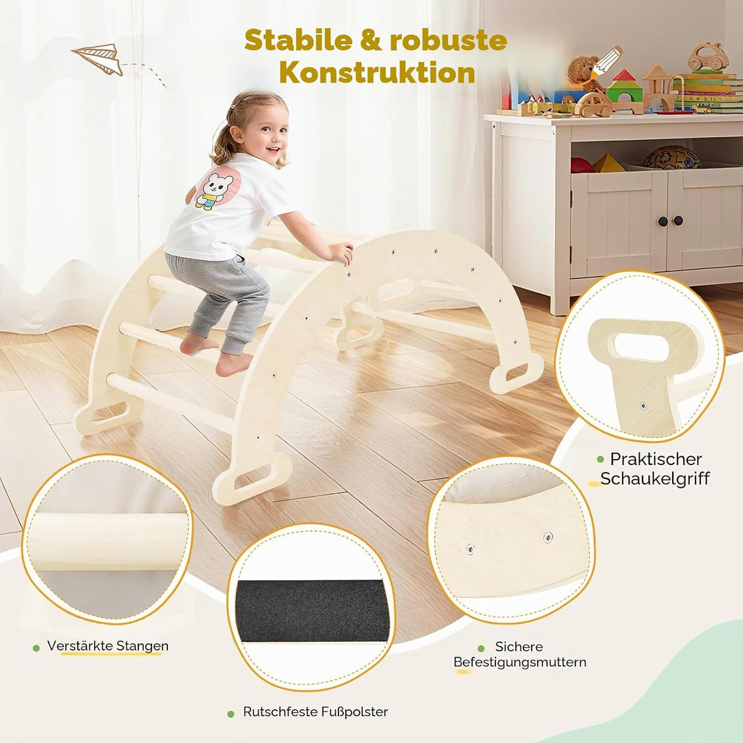 klettergerüst Indoor,Holzkletterbogen mit Weichem Kissen,Indoor Klettergerüst für Kinder ab 3 Jahre,