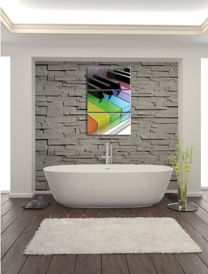 Pixxprint Klavier Tasten / 3-Teilig/Gesamtmass 120cm Leinwandbild bespannt auf Holzrahmen/Wandbild K