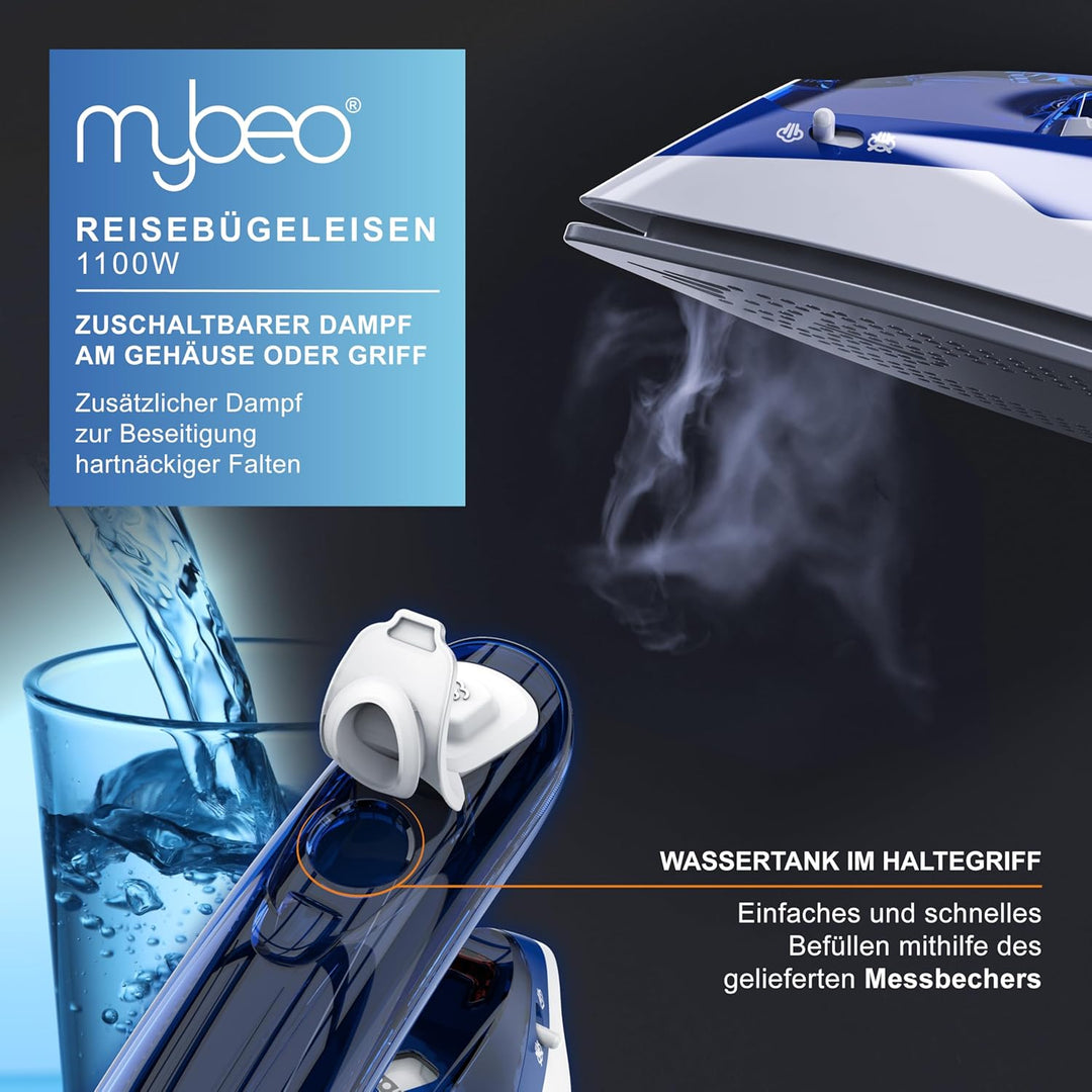 MyBeo - Reisebügeleisen 1100W - Dampfbügeleisen - Dual-Voltage 110/230 Volt – mini Bügeleisen mit an