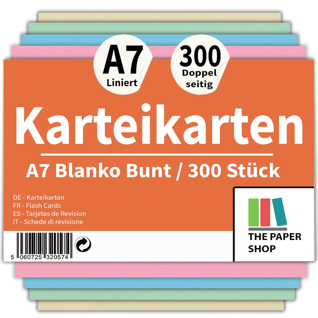Revisionskarten, 127 x 76 mm, blanko, Karteikarten, Karteikarten, liniert, 127 x 76 mm, 300 Stück, 3