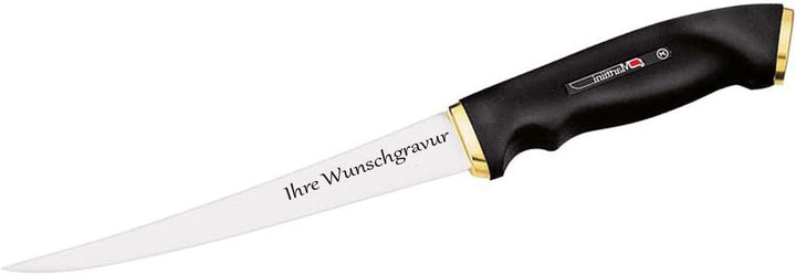 Marttiini Finnisches Filetiermesser, Klinge 19 cm, Kautschuk-Griff, Lederscheide