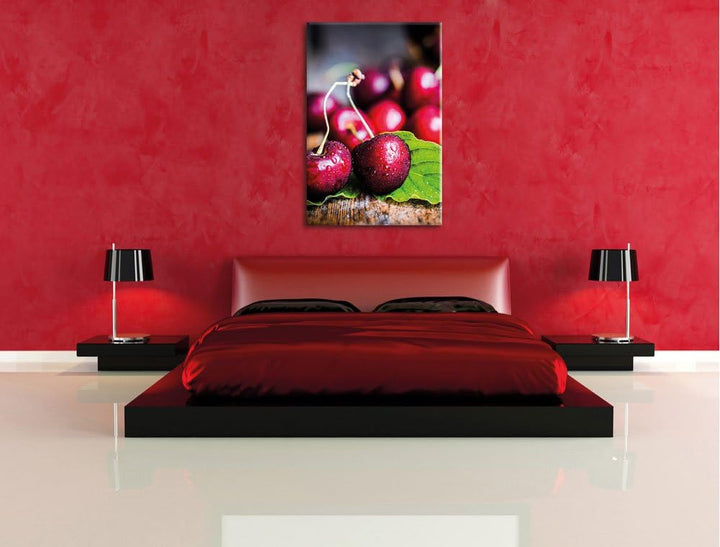 Pixxprint Kirschen, Format: 100x70 auf Leinwand, XXL riesige Bilder fertig gerahmt mit Keilrahmen, K