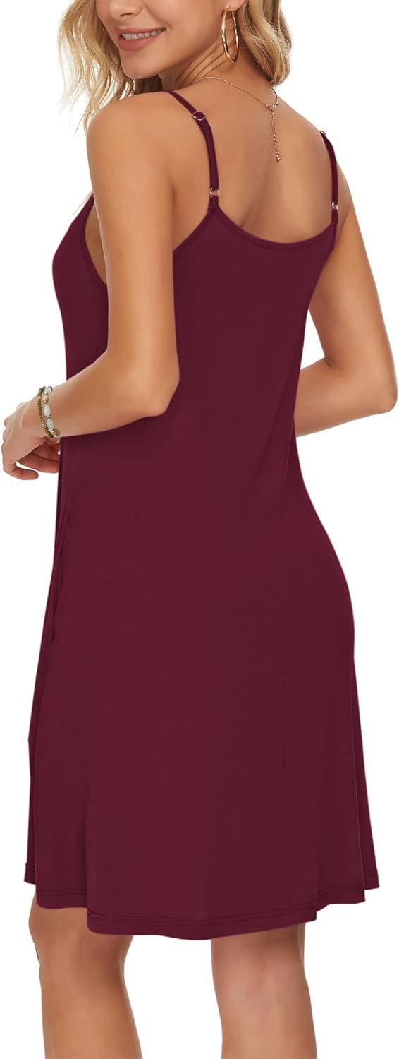 WNEEDU Damen Kleid Sommer Spaghettiträger Sommerkleid Kurze Strandkleider V Ausschnitt Leichte Freiz