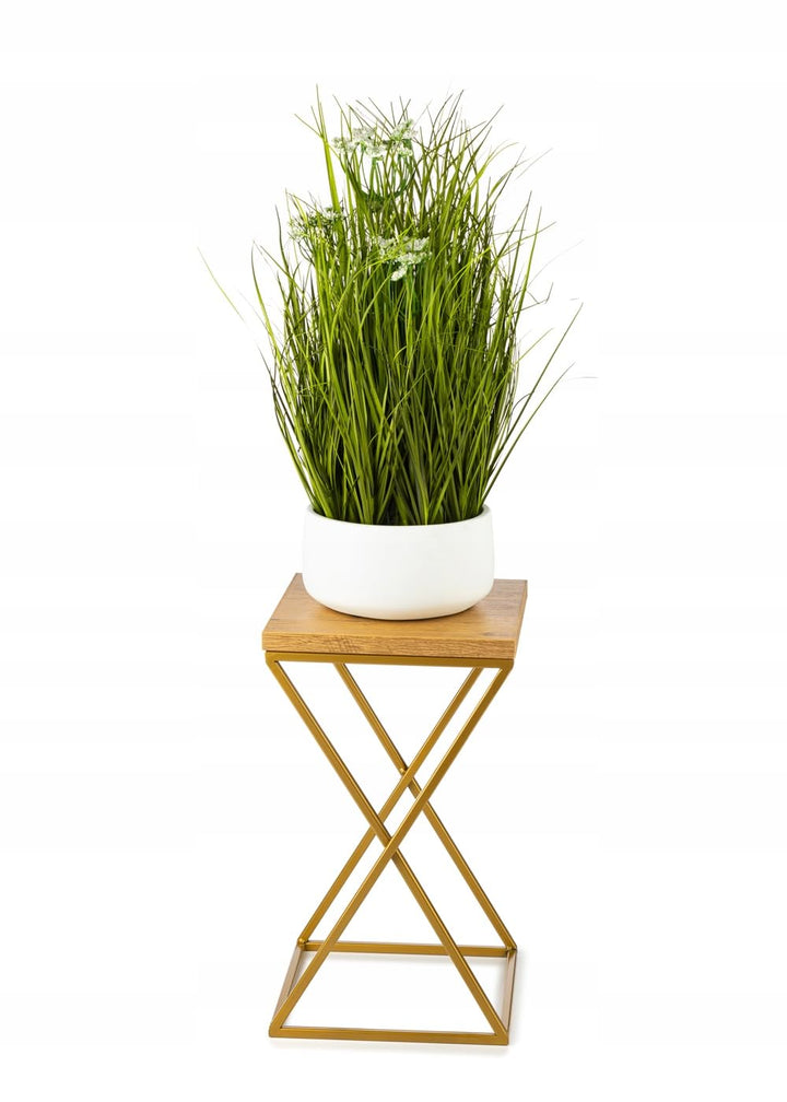 Pflanzenständer Metall 40 cm Hoch - Stabiler und Fester Blumenhocker mit Eiche Optik MDF-Platte auf