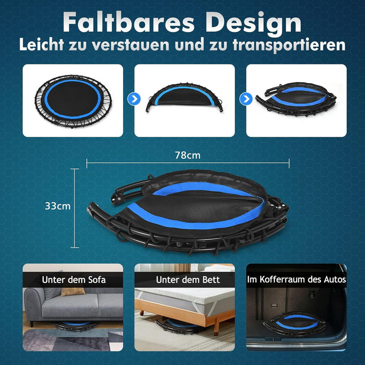 GYMAX Fitness Trampolin φ101cm, leise faltbares Mini Trampolin bis zu 150 kg Belastbar, Gartentrampo