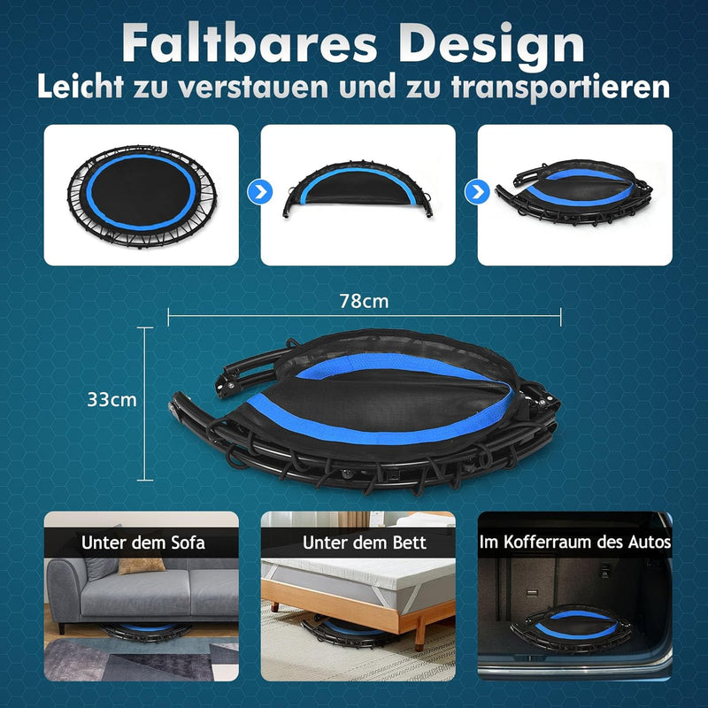 GYMAX Fitness Trampolin φ101cm, leise faltbares Mini Trampolin bis zu 150 kg Belastbar, Gartentrampo