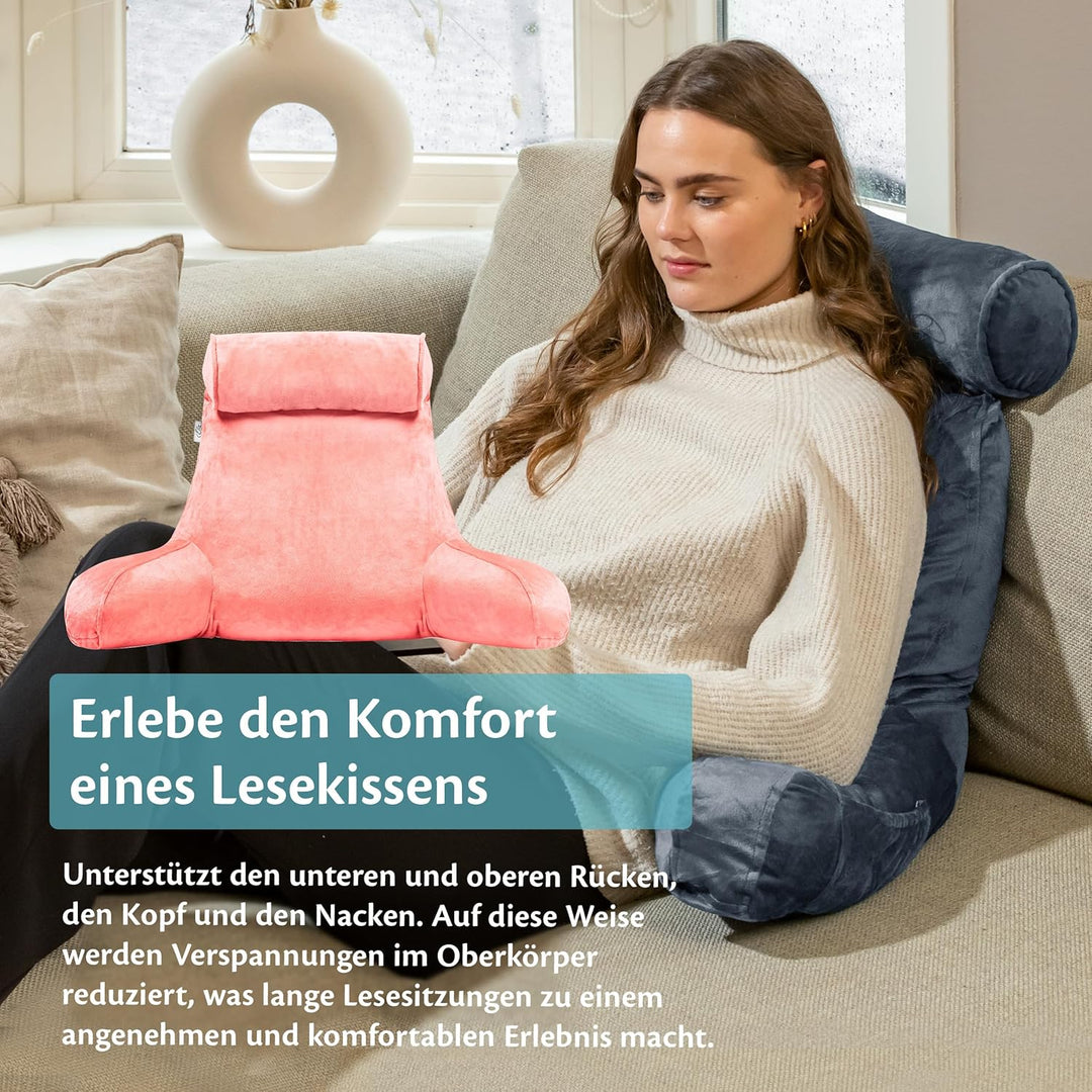 Ella Lesekissen für Bett und Sofa mit Abnehmbarer Nackenrolle - Rückenkissen Bett - Reading Pillow a
