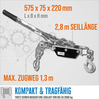 Güde 38350 Handhebelseilzug HS 2000 (Stabile, verzinkte Stahlkonstruktion, 2-fach gesicherte Ratsche