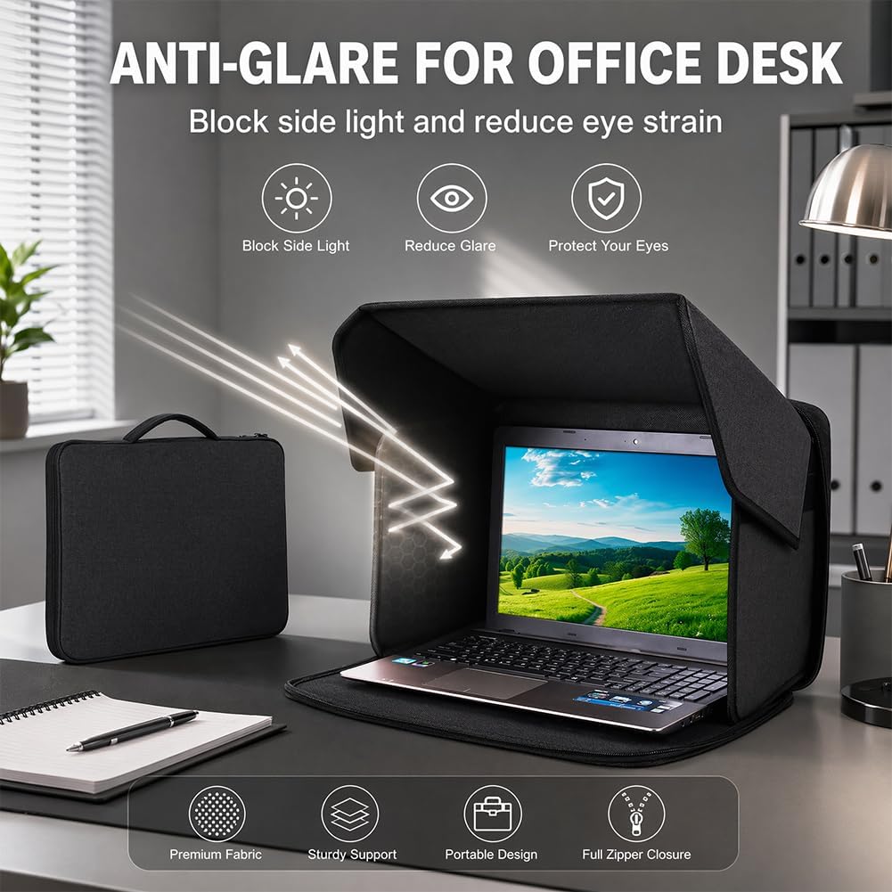 CEWROM Laptop-Sonnenschutz, Klappbare 2-in-1 Laptoptasche, Universal Sonnenblende Sichtschutzhaube f