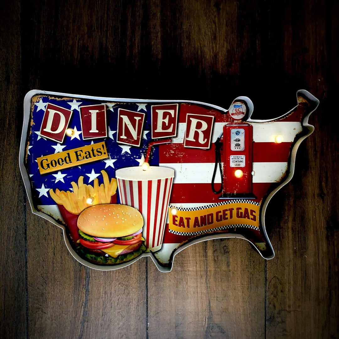 Vintage-Schild, Metall-Schild, beleuchtet, Handwerk, Zubehör, Dekoration, Retro American (American D